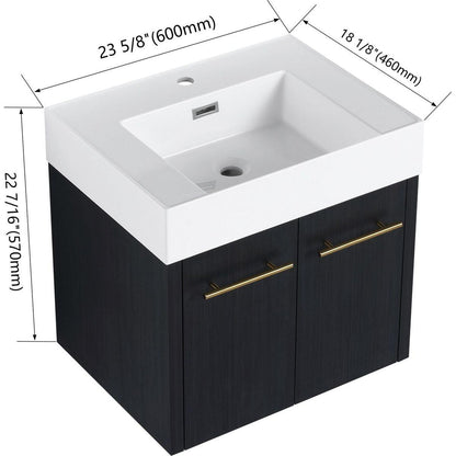 24 Inch Wall-Mounted Bathroom Vanity with Sink, Thick Edged Resin Basin, KD-Package