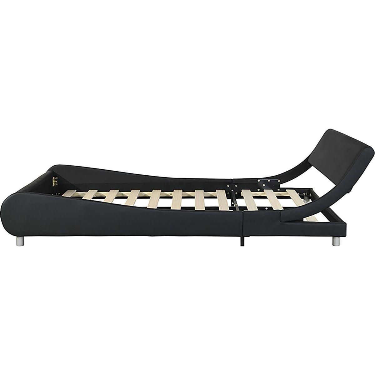 Faux Leather Upholstered Platform Bed Frame,LED lighting with remote controller and APP,Curve Design,Wood Slat Support,No Box Spring Needed,Easy Assemble,Queen Size,Black