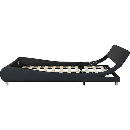Faux Leather Upholstered Platform Bed Frame,LED lighting with remote controller and APP,Curve Design,Wood Slat Support,No Box Spring Needed,Easy Assemble,Queen Size,Black