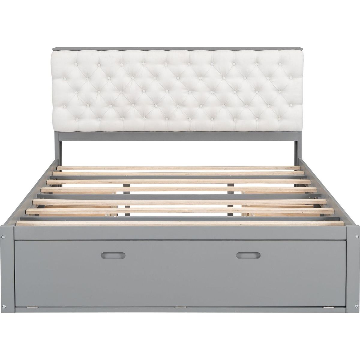 Wood Queen Size Platform Bed with Storage Headboard, shoe rack and 4 drawers,Gray