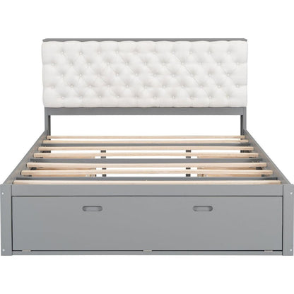 Wood Queen Size Platform Bed with Storage Headboard, shoe rack and 4 drawers,Gray