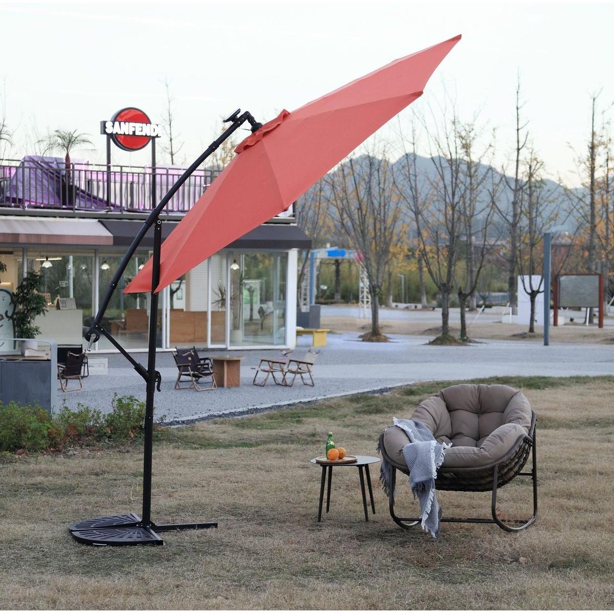 10ft Solar LED Offset Hanging Market Patio Umbrella (orange)