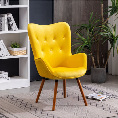 Doarnin Contemporary Silky Velvet Tufted Button Back Accent Chair, Yellow
