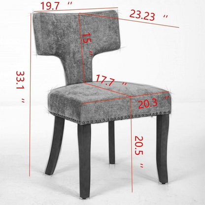 Mid Century Modern Dining Chairs Set of 2, Farmhouse Linen Fabric Upholstered Accent Chair Curved Backrest with Copper Nails around,Kitchen Chairs with Hardwood Frame, Beige