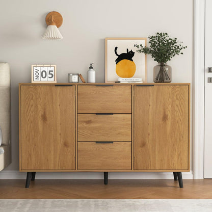 Sideboard Buffet Cabinet with Storage, Wood Coffee Bar Cabinet, 47.2" Kitchen Cabinet with 3 Drawers & 2 Doors, Kitchen Buffet Cabinet Cupboard Natural Wood Color