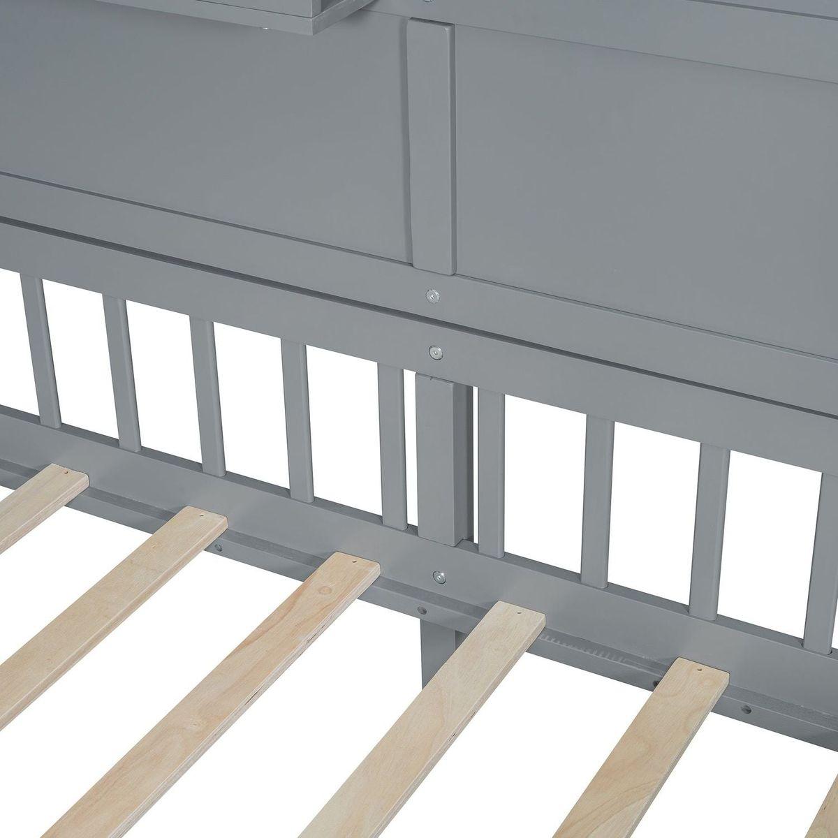 Twin Size House Bed with Shelves, House Bed with Window and Sparkling Light Strip on the Roof, Gray