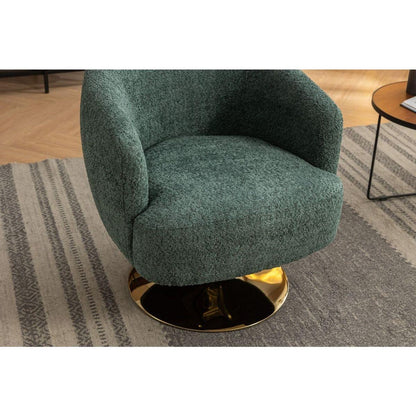 Chenille Fabric Accent Swivel Chair With Gold Metal Round Base,Green