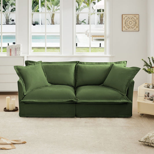 Modern Slipcovered 2-Seat Sofa Couches for Living Room, 2 Seater Sofa, Plain Chenille Deep Seat Sofa with Upholstered Cushion&Detachable Cover, Comfy Sofa Couch for Small Space, Apartment, Green