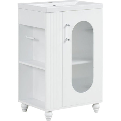 20" Bathroom Vanity with Sink, Bathroom Vanity Cabinet with Two-tier Shelf, Adjustable Shelf, Solid Wood and MDF, White