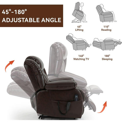 Dual Motor Infinite Position Up to 350 LBS Electric Medium size Genuine Leather Brown Power Lift Recliner Chair with 8-Point Vibration Massage and Lumbar Heating