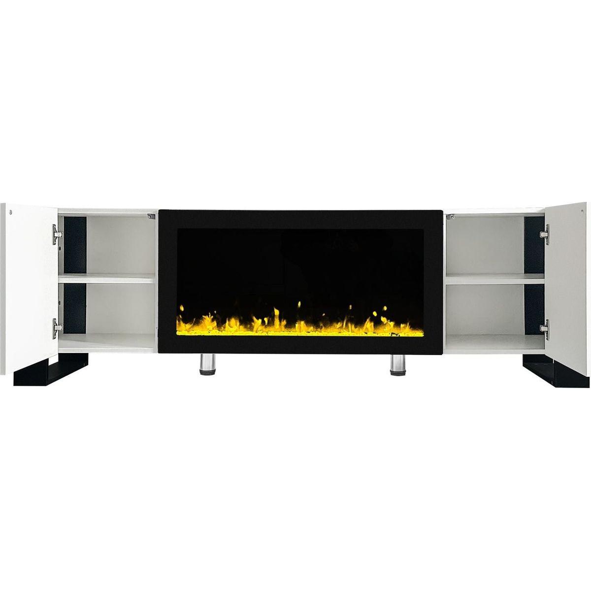 Modern TV Stand with 34.2" Non-heating Electric Fireplace, High Gloss Entertainment Center with 2 Cabinets, Media Console for TVs up to 78", White