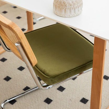 Dining Chairs Set of 2, Velvet Rattan Side Accent Chairs with Chrome Legs, Modern Mid Century Breuer Designed Chairs, Upholstered Dining Living Room Kitchen Chairs (Olive Green-2pcs)