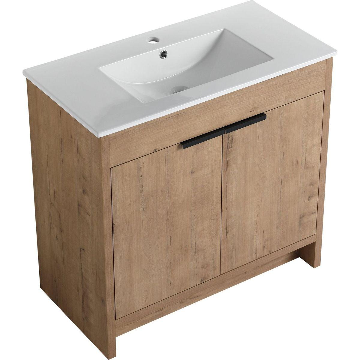 36" Freestanding Bathroom Vanity with White Ceramic Sink & 2 Soft-Close Cabinet Doors ((KD-PACKING),BVB02436IMO-F-