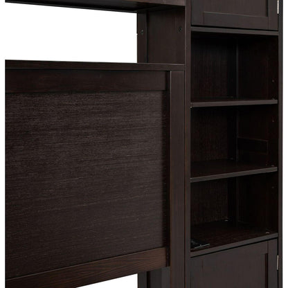Queen Size Wooden Bed With All-in-One Cabinet, Shelf and Sockets, Espresso