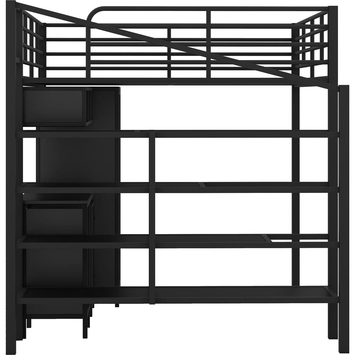 Metal Loft Bed With table set and wardrobe, Full, Black