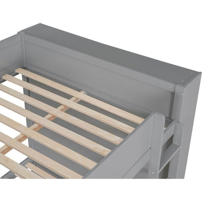 Full over Full Bunk Bed With 2 Drawers and Multi-layer Cabinet, Gray