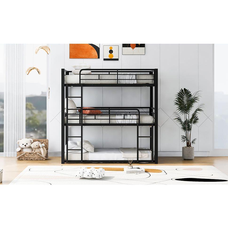 Metal Twin Size Triple Bunk Bed, Black - Streamdale Furniture