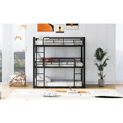 Metal Twin Size Triple Bunk Bed, Black - Streamdale Furniture