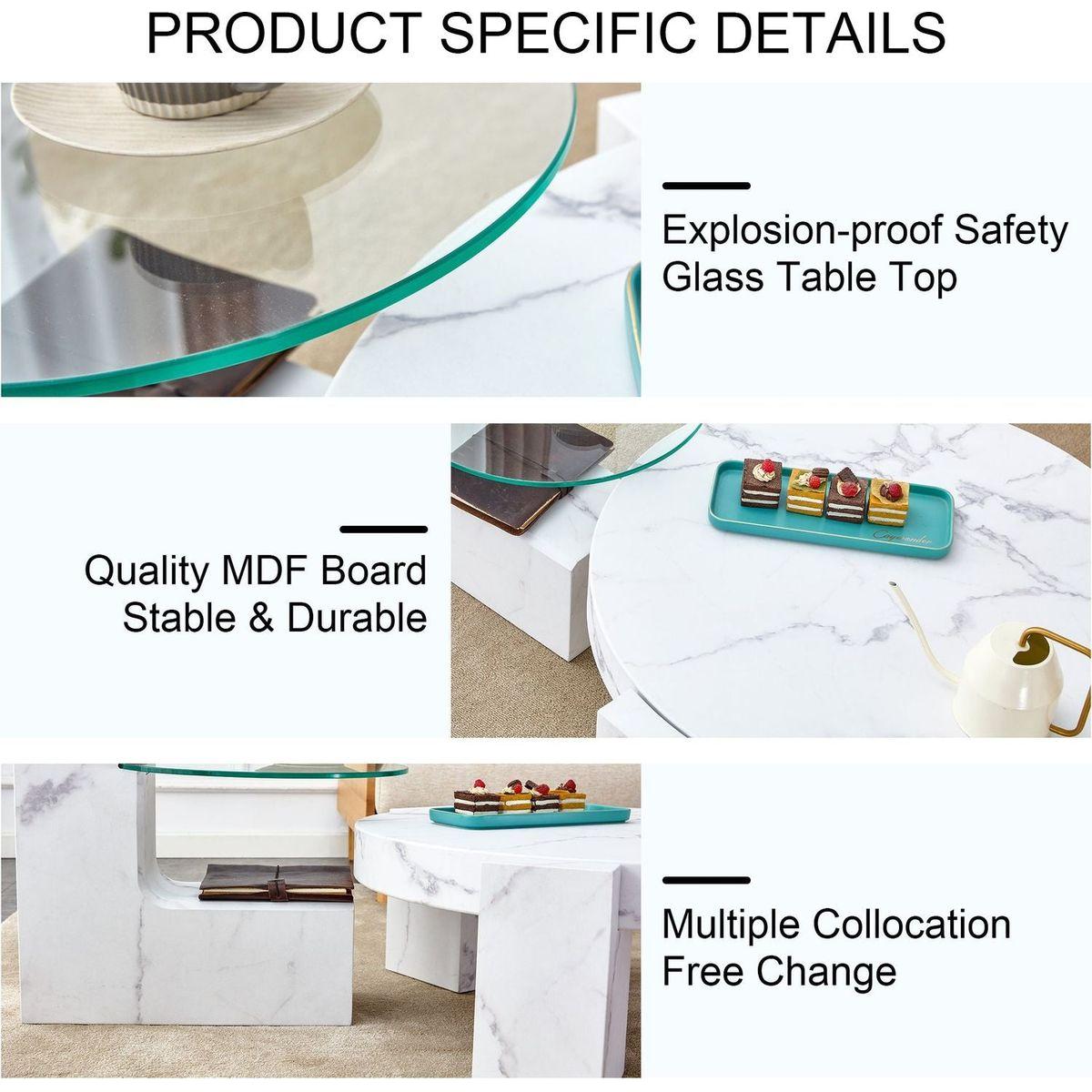 A modern, fashionable, and durable marble textured MDF coffee table with a side table. Match with multiple scenes. Suitable for living room and bedroom.