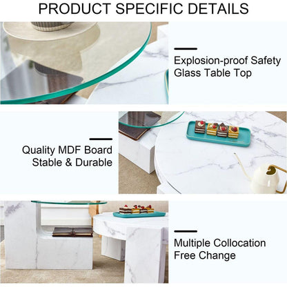 A modern, fashionable, and durable marble textured MDF coffee table with a side table. Match with multiple scenes. Suitable for living room and bedroom.