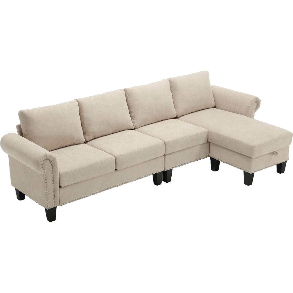 Convertible Sectional Sofa with Storage,L-shaped sofa,Four-seater sofa,Modern Linen Fabric Sectional Couches for Living Room, Beige