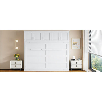 Queen Size Murphy Bed Wall Bed with Top Cabinets,White