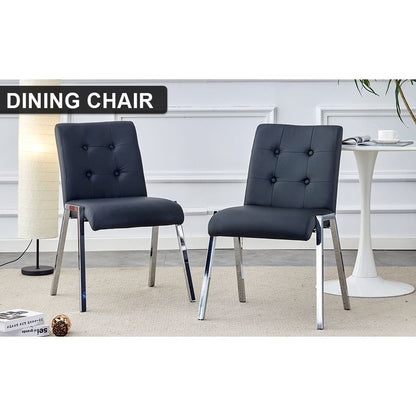 Grid armless high backrest dining chair, electroplated metal legs, black 2-piece set, office chair. Suitable for restaurants, living rooms, kitchens, and offices. XS-0809