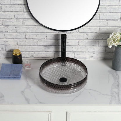 Diamond Shape Bathroom Crystal Glass Vessel Sink, Bathroom Countertop Basin (Transparent Gradient Black-Grey)