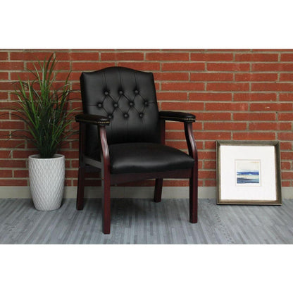 Leather Reception Guest Chairs W/Padded Seat and Arms Ergonomic Mid-Back Office Executive Side Chair for Meeting Waiting Room Conference Office Guest Chairs,Black