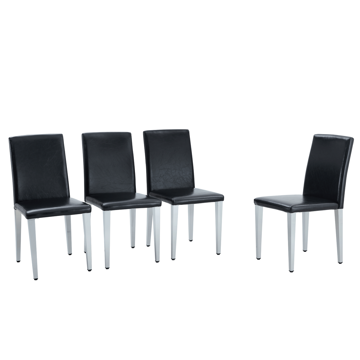 A Set of 2 Black PU Backrest Chairs with Silver Metal Legs: They Are Ideally Suited for Minimalist and Contemporary Home Styles, With Dimensions of 16.2*18.5*34.6 inches