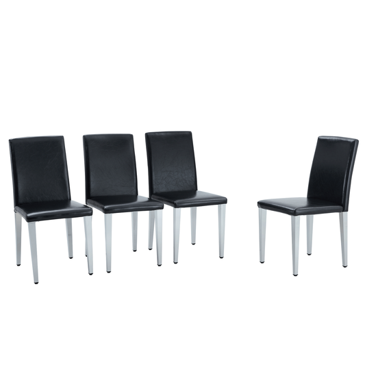 A Set of 2 Black PU Backrest Chairs with Silver Metal Legs: They Are Ideally Suited for Minimalist and Contemporary Home Styles, With Dimensions of 16.2*18.5*34.6 inches