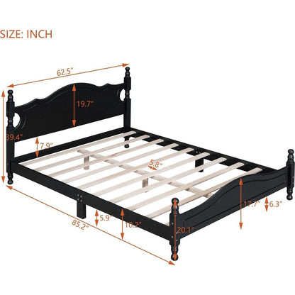 Queen Size Wood Platform Bed Frame,Retro Style Platform Bed with Wooden Slat Support,Black