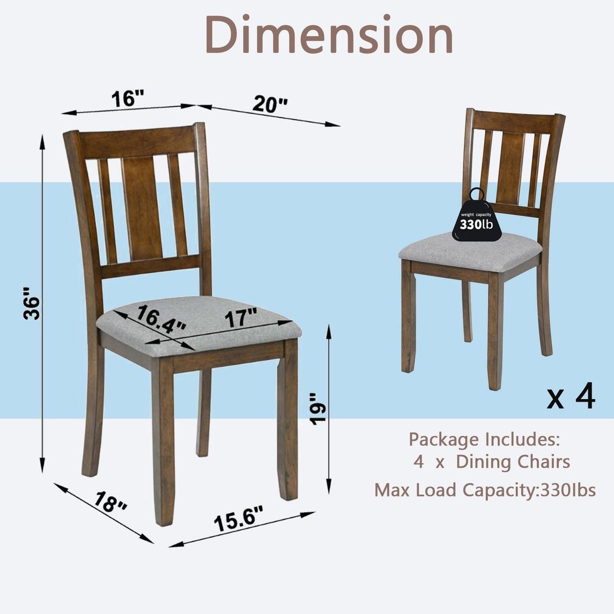 Dining Chairs set for 4,Kitchen Chair with Padded Seat, Side Chair for Dining Room, Walnut