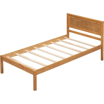 Platform Bed Frame with Headboard, Wood Slat Support, No Box Spring Needed, Twin,Oak