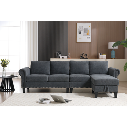 Convertible Sectional Sofa with Storage,L-shaped sofa,Four-seater sofa,Modern Linen Fabric Sectional Couches for Living Room,Gray