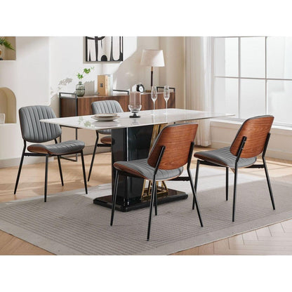 Dining Chairs Set of 2 Mid Century Modern Retro Faux Leather Chair with Walnut Bentwood Back Upholstered Seat Metal Legs Adjustable Foot for Kitchen Dining Room Chairs(Gray PU)