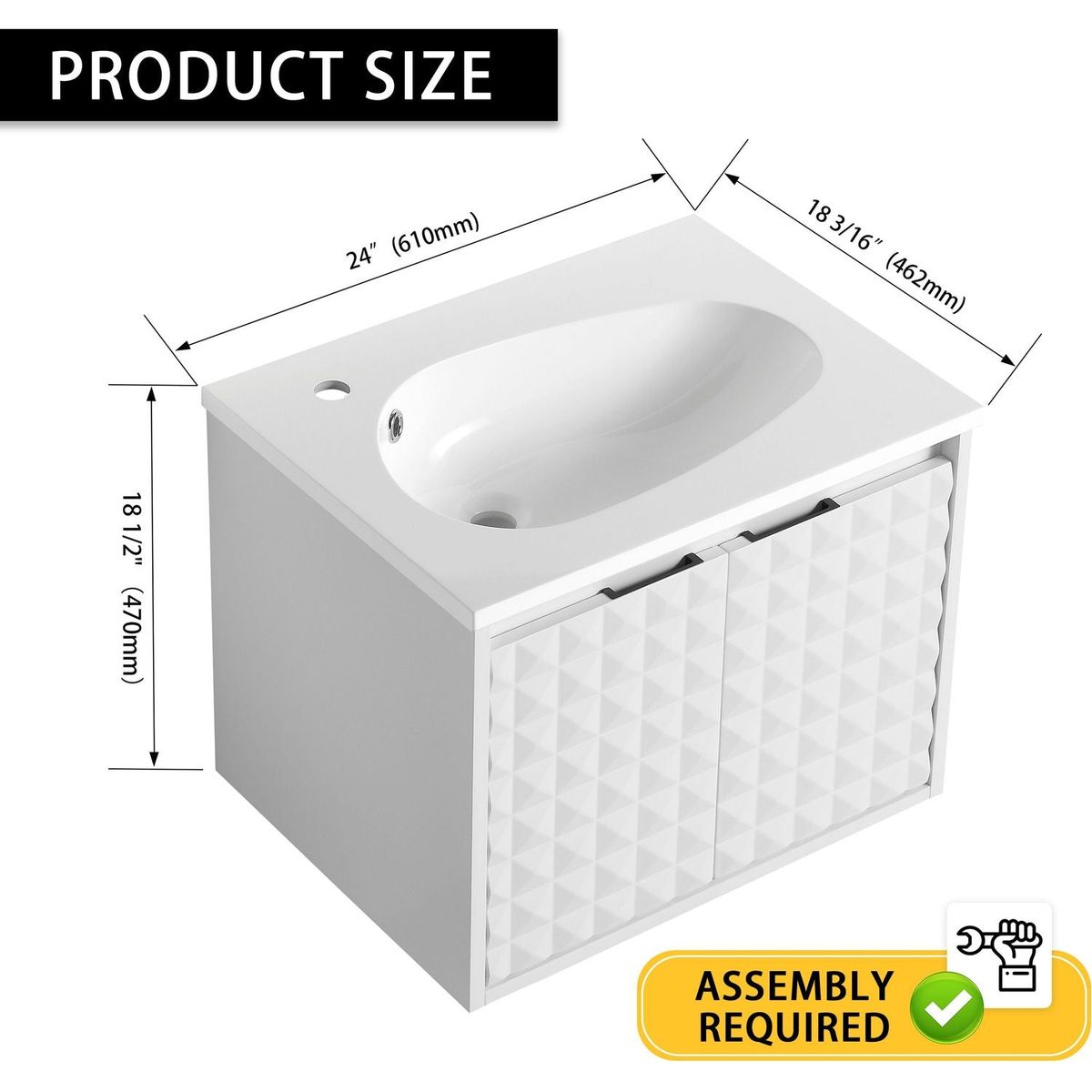 24 Inch Wall Mounted Bathroom Vanity With SInk, Soft Close Doors, For Small Bathroom (KD-PACKING)