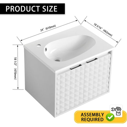 24 Inch Wall Mounted Bathroom Vanity With SInk, Soft Close Doors, For Small Bathroom (KD-PACKING)