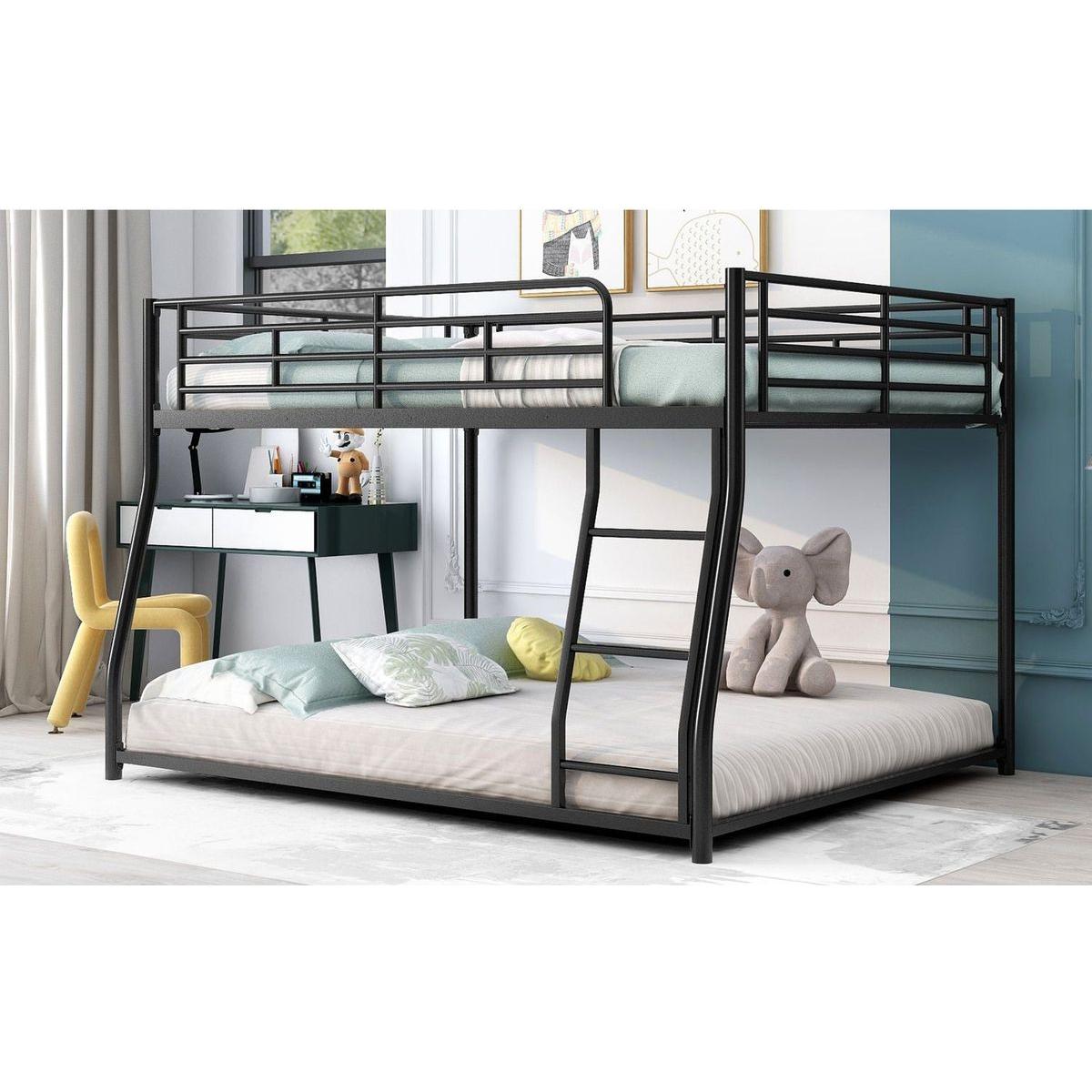 Metal Floor Bunk Bed, Full XL over Queen, Black