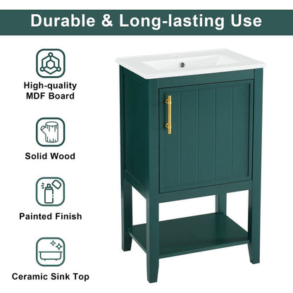 20" Bathroom Vanity with Sink, Bathroom Cabinet with Soft Closing Door, Storage Rack and Open Shelf, Green