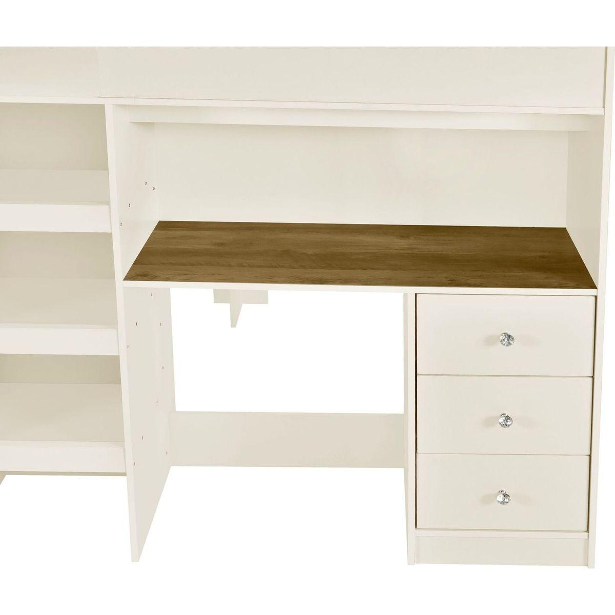 Wood Full Size Loft Bed with Built-in Wardrobe, Desk, Storage Shelves and Drawers, Beige