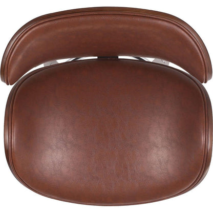 30" Mid-Century Modern Upholstered Swivel Barstool, Walnut + Cognac