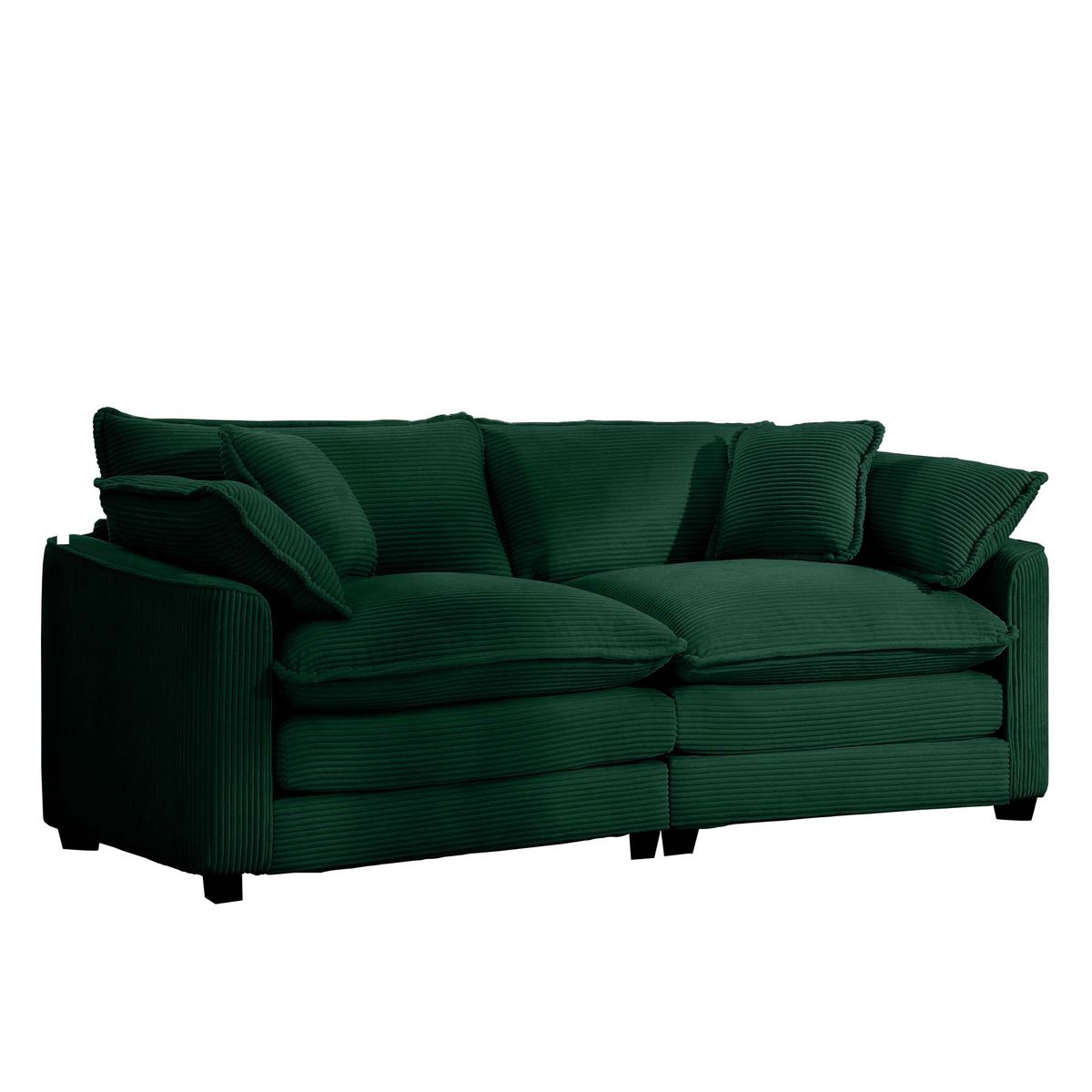 Modern Fabric Living Room Sofa with 4 Pillows, Upholstered Large Deep Seating Loveseat, Green Corduroy
