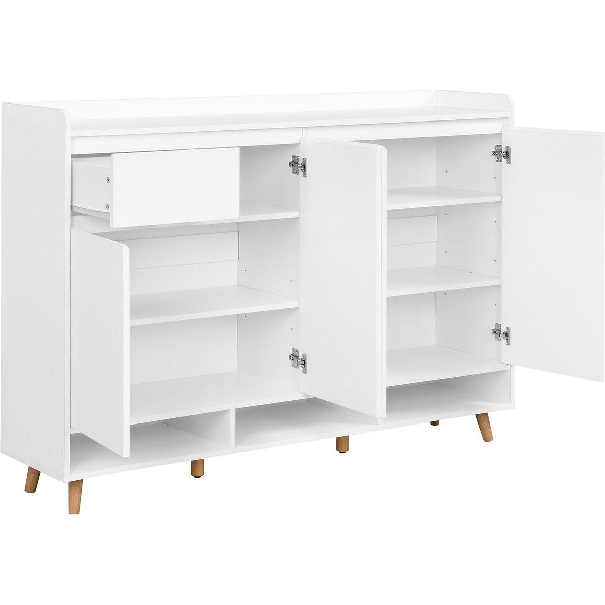Sleek and Contemporary Shoe Cabinet with Adjustable Shelves, Minimalist Home Organizer with Solid Wood Legs, Storage Sideboard for Entryway, Living Room, White