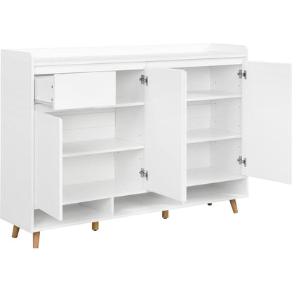 Sleek and Contemporary Shoe Cabinet with Adjustable Shelves, Minimalist Home Organizer with Solid Wood Legs, Storage Sideboard for Entryway, Living Room, White