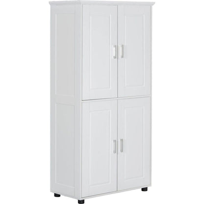 Tall and Wide Bathroom Floor Storage Cabinet, Bathroom Storage Unit, Freestanding Cabinet with 4 Doors, Adjustable Shelves, White