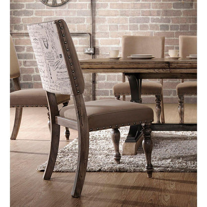 Birmingham Script Printed Driftwood Finish Dining Chair with Nail head, Set of 2