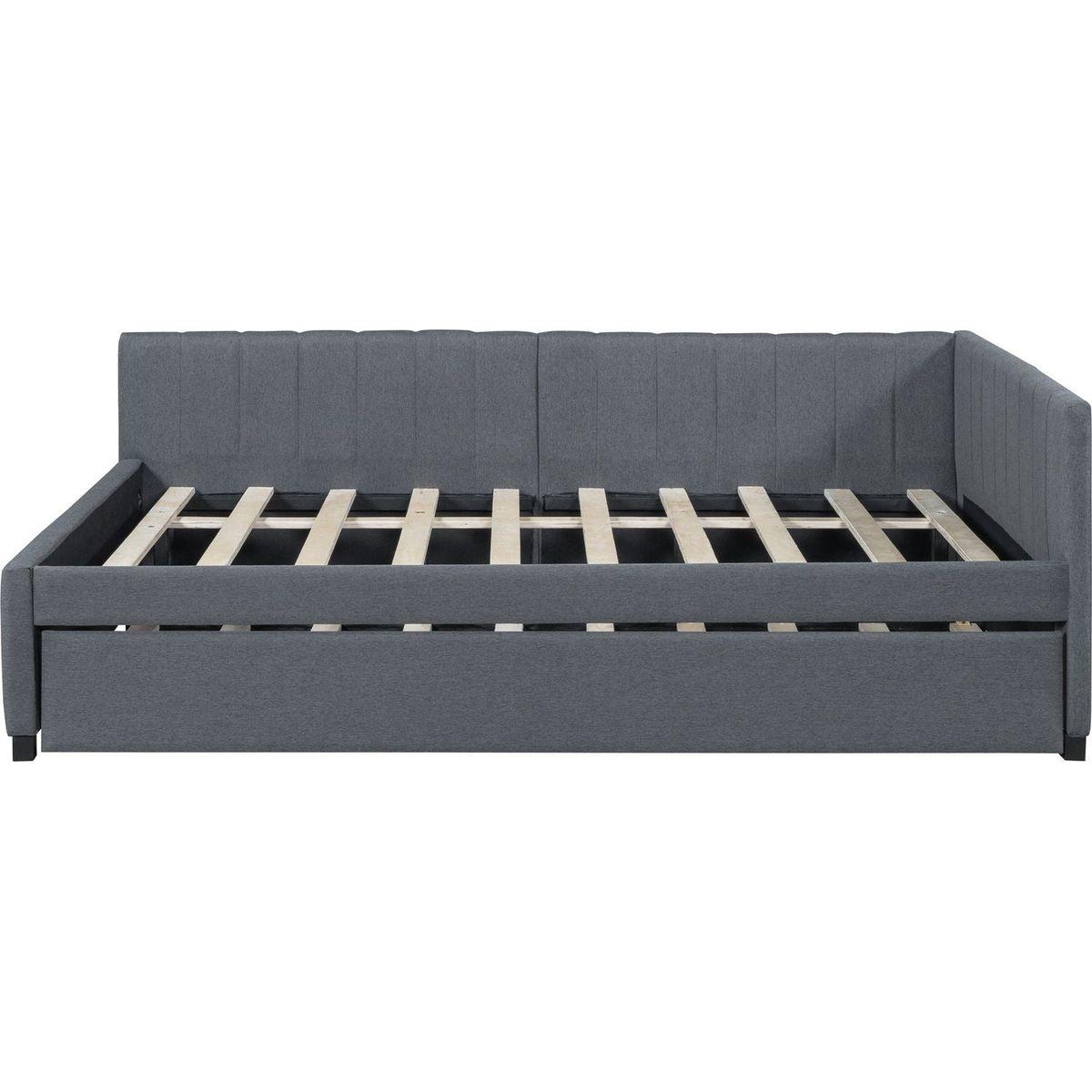 Full Size Upholstered Daybed with Trundle Sofa Bed Frame No Box Spring Needed, Linen Fabric(Gray)