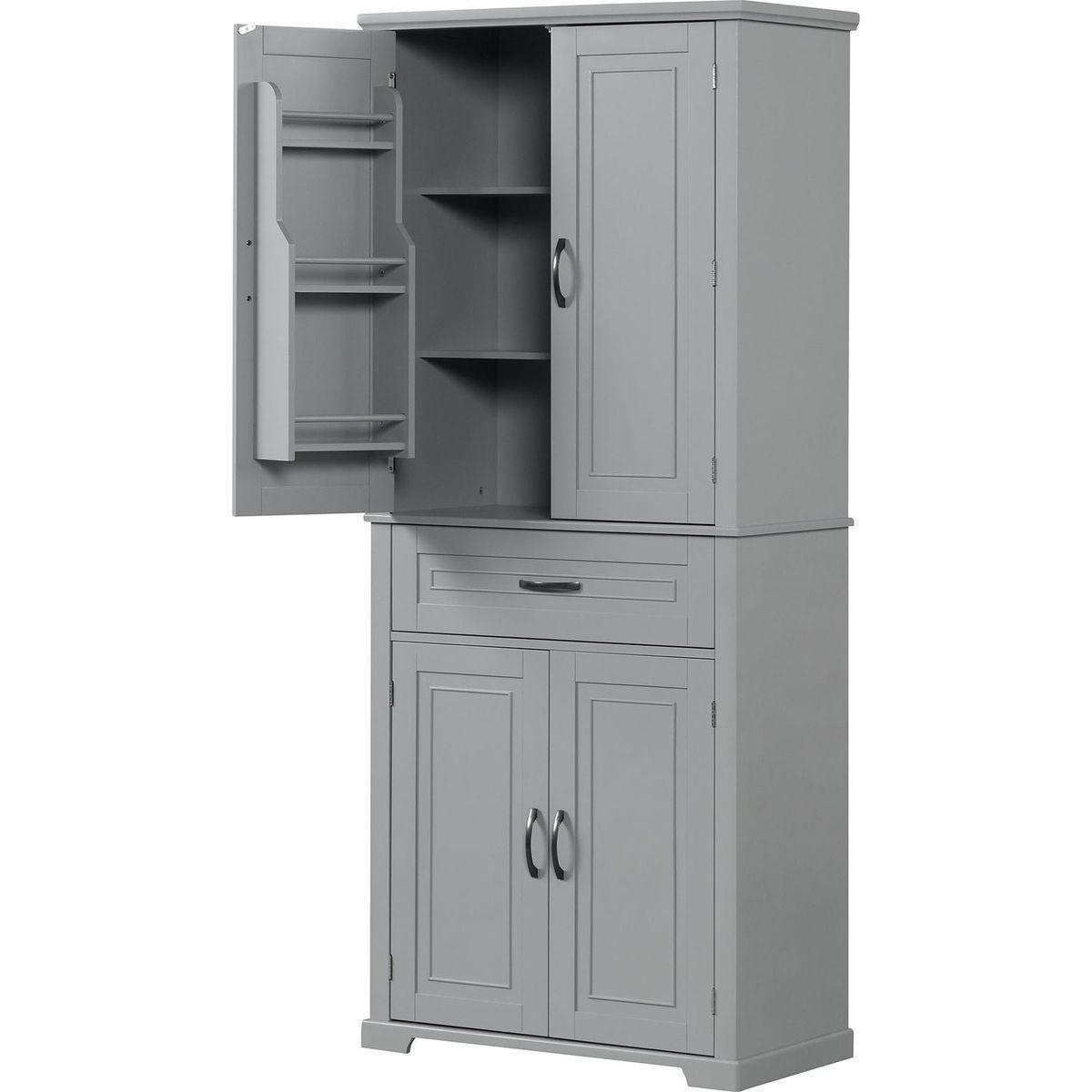 Bathroom Storage Cabinet with Doors and Drawer, Multiple Storage Space, Adjustable Shelf, Grey