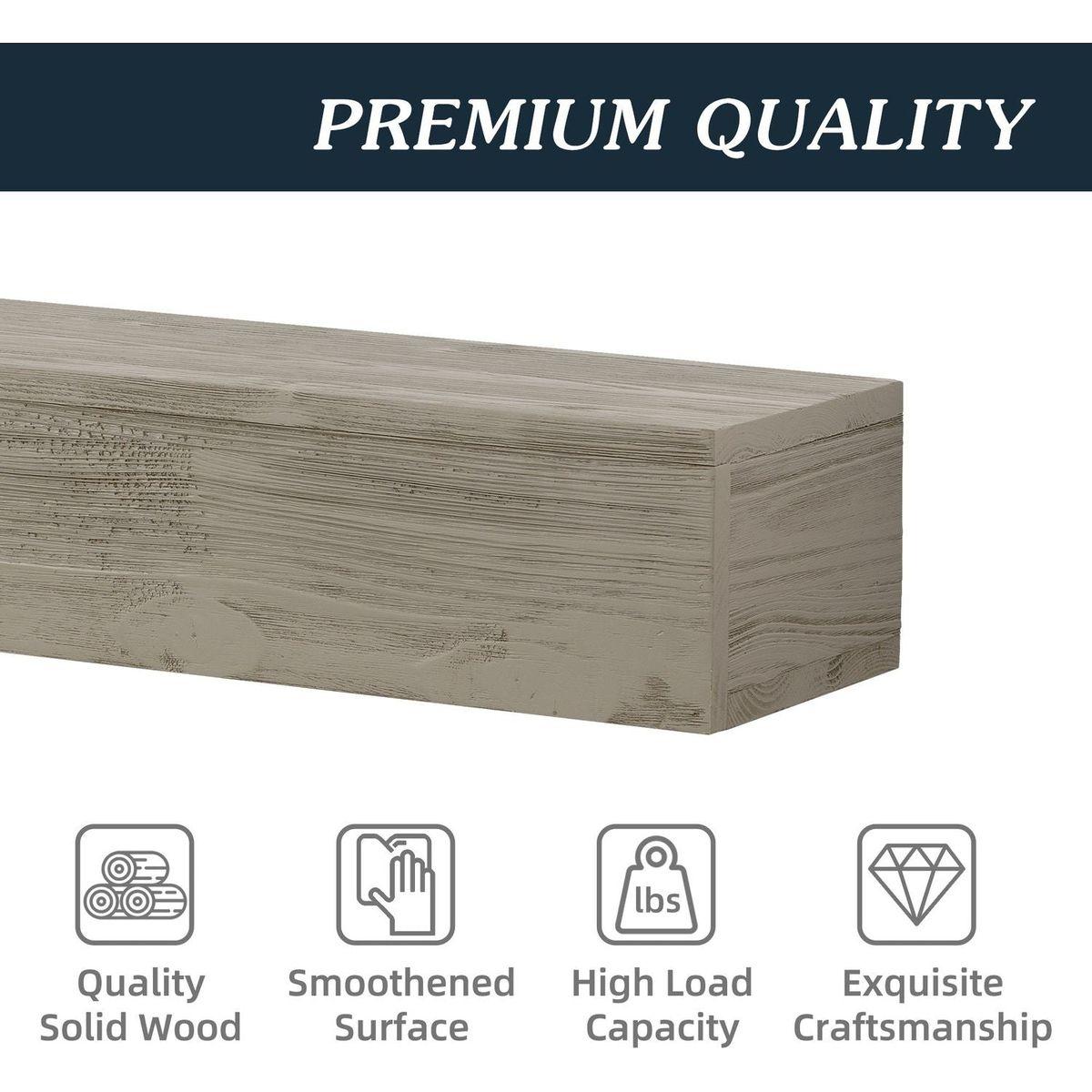 60" Rustic Wood Fireplace Mantel,Wall-Mounted & Floating Shelf for Home Decor